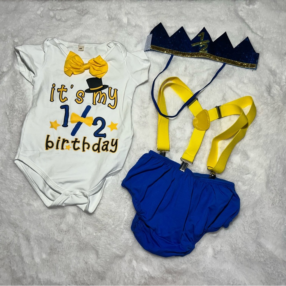 Kids Half Birthday Outfit Set - Blue and Yellow